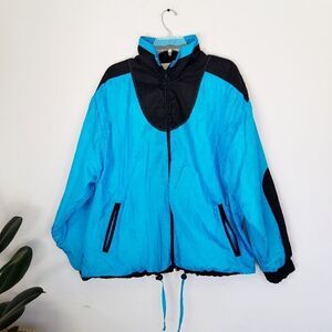 Vintage 90's Active Stuff Teal Black Color Block Zip Up Windbreaker Dad Jacket L